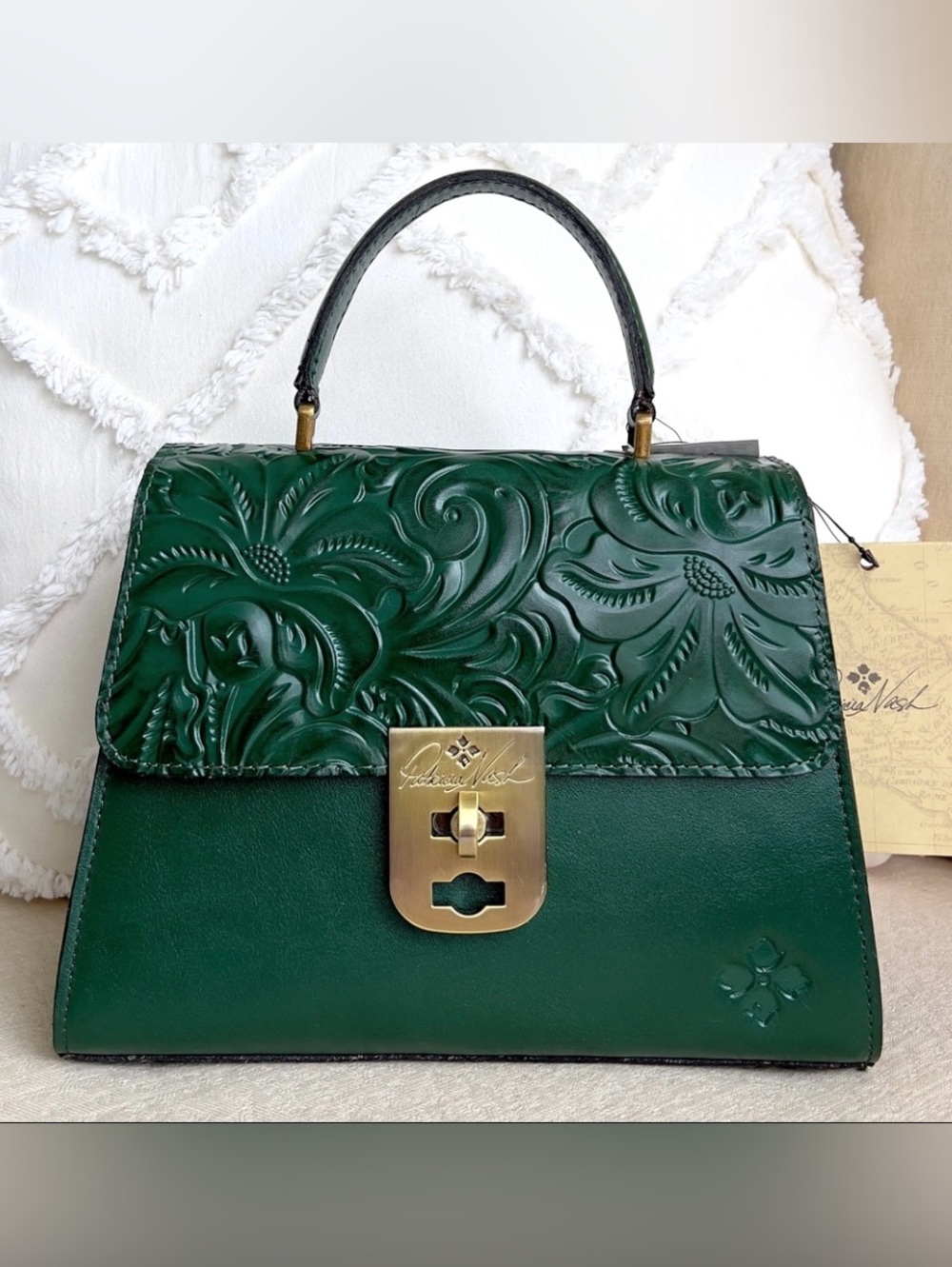 PATRICIA NASH Chauny satchel with crossbody strap dark green leather